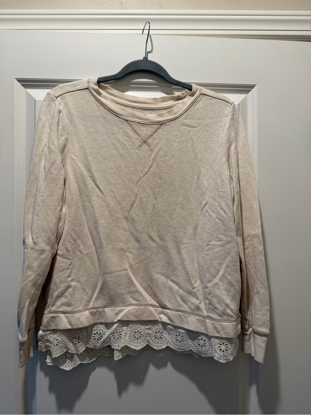 aerie Cream Lace-Hem Crewneck Sweatshirt